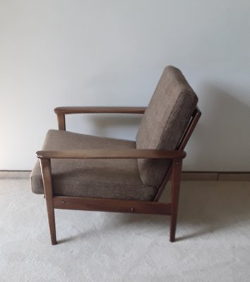 Vintage Armchair with Frame in Teak, Brown Seating and Back Cushions, 1970s-HOI-1703253