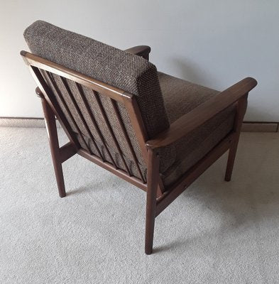 Vintage Armchair with Frame in Teak, Brown Seating and Back Cushions, 1970s-HOI-1703253