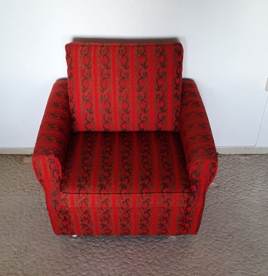 Vintage Armchair with Wheels in Red and Brown Fabric, 1970s-HOI-836806