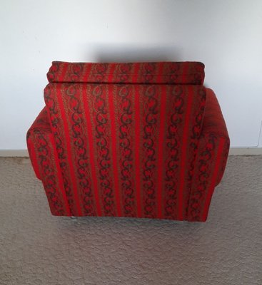 Vintage Armchair with Wheels in Red and Brown Fabric, 1970s-HOI-836806