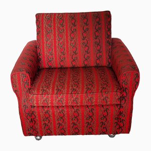 Vintage Armchair with Wheels in Red and Brown Fabric, 1970s-HOI-836806