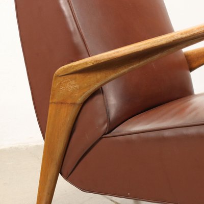 Vintage Armchair with Wood Spring Padding Leatherette, 1950s-VMM-2021999