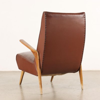 Vintage Armchair with Wood Spring Padding Leatherette, 1950s-VMM-2021999