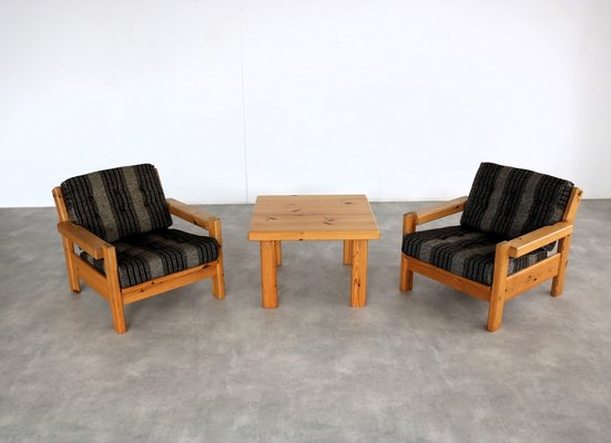 Vintage Armchairs & Coffee Table, Sweden, 1970s, Set of 3-FUN-1743564