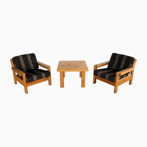 Vintage Armchairs & Coffee Table, Sweden, 1970s, Set of 3-FUN-1743564