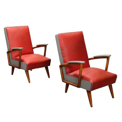 Vintage Armchairs in Leatherette and Beech, 1950s-VMM-2033332