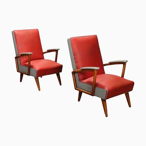 Vintage Armchairs in Leatherette and Beech, 1950s-VMM-2033332