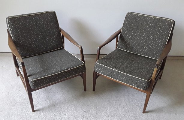 Vintage Armchairs with Brown Beech Wood Frame and Brown Seating and Back Cushions, Set of 2-HOI-1703241