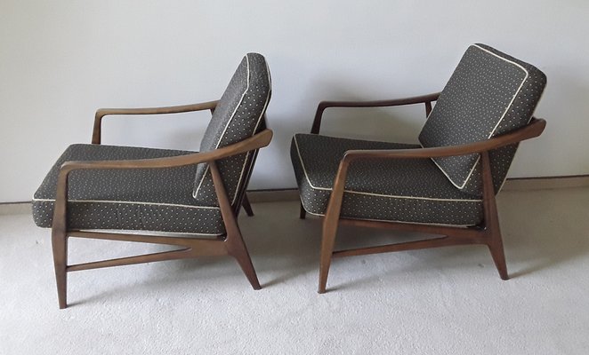 Vintage Armchairs with Brown Beech Wood Frame and Brown Seating and Back Cushions, Set of 2-HOI-1703241