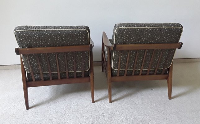 Vintage Armchairs with Brown Beech Wood Frame and Brown Seating and Back Cushions, Set of 2-HOI-1703241