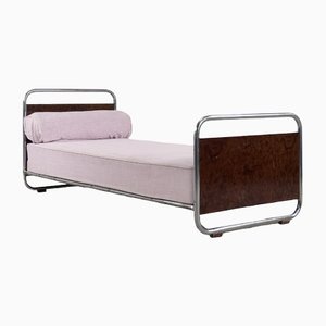 Vintage Art Deco Bauhaus Streamline Burled Wood & Tubular Steel Bed, 1920s-ZAA-1286436