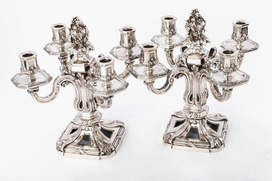 Vintage Art Deco Candelabras in Solid Silver by Ed. Tetard, Set of 2