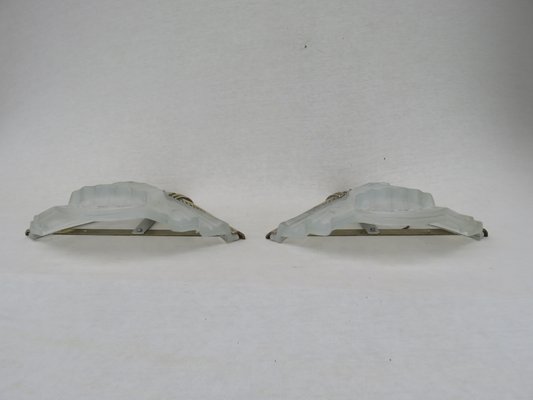 Vintage Art Deco Etched Glass & Nickel-Plated Wall Lights from Frontisi, Set of 2-EY-646961