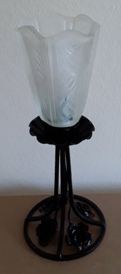 Vintage Art Deco French Black Painted Wrough Iron Table Lamp, 1930s-HOI-1364561