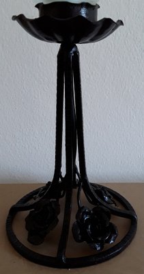 Vintage Art Deco French Black Painted Wrough Iron Table Lamp, 1930s-HOI-1364561