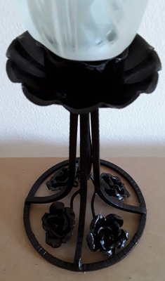 Vintage Art Deco French Black Painted Wrough Iron Table Lamp, 1930s-HOI-1364561