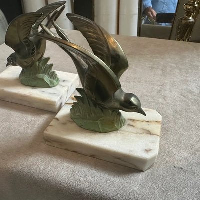 Vintage Art Deco French Metal and Marble Birds Bookends, 1930s, Set of 2-NMK-2036010