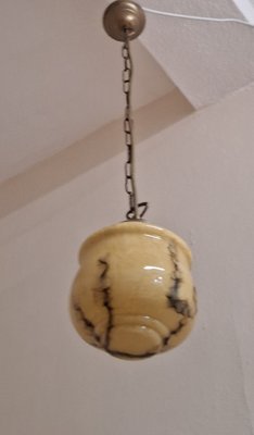 Vintage Art Deco German Ceiling Lamp with Beige-Grey Marbled Glass Shade on a Brass Mount-HOI-2035585