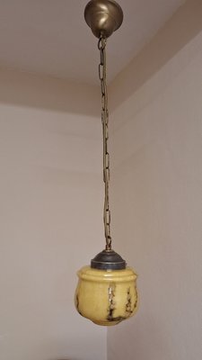 Vintage Art Deco German Ceiling Lamp with Beige-Grey Marbled Glass Shade on a Brass Mount-HOI-2035585