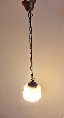 Vintage Art Deco German Ceiling Lamp with Beige-Grey Marbled Glass Shade on a Brass Mount-HOI-2035585