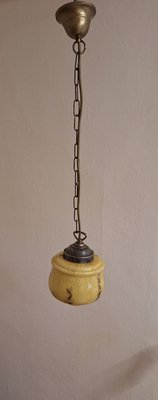 Vintage Art Deco German Ceiling Lamp with Beige-Grey Marbled Glass Shade on a Brass Mount-HOI-2035585