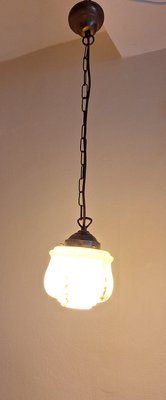 Vintage Art Deco German Ceiling Lamp with Beige-Grey Marbled Glass Shade on a Brass Mount-HOI-2035585