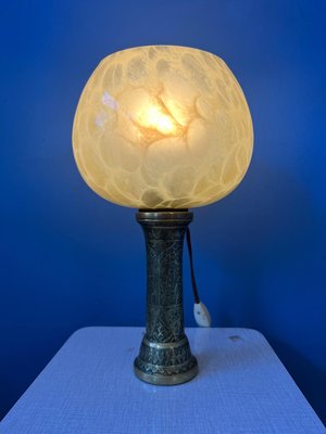 Vintage Art Deco Glass Lamp with Bronze Base-ZBK-1345726