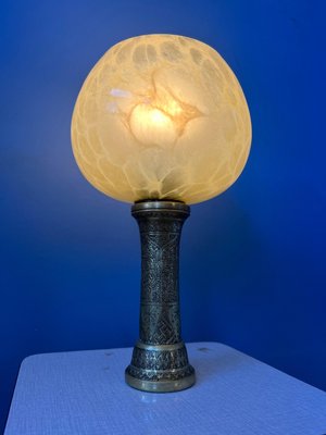 Vintage Art Deco Glass Lamp with Bronze Base-ZBK-1345726