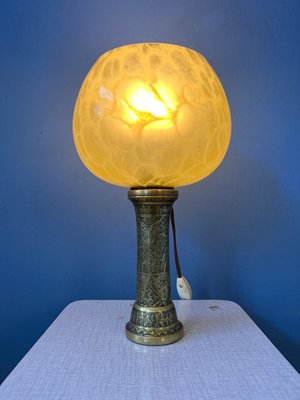 Vintage Art Deco Glass Lamp with Bronze Base-ZBK-1345726