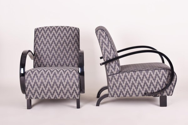 Vintage Art Deco Grey Lounge Chairs in Beech and Black Lacquer, 1930s, Set of 2-WHY-1231879