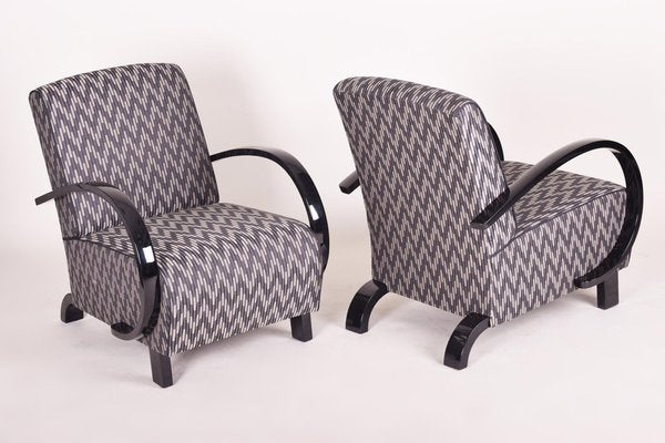 Vintage Art Deco Grey Lounge Chairs in Beech and Black Lacquer, 1930s, Set of 2-WHY-1231879