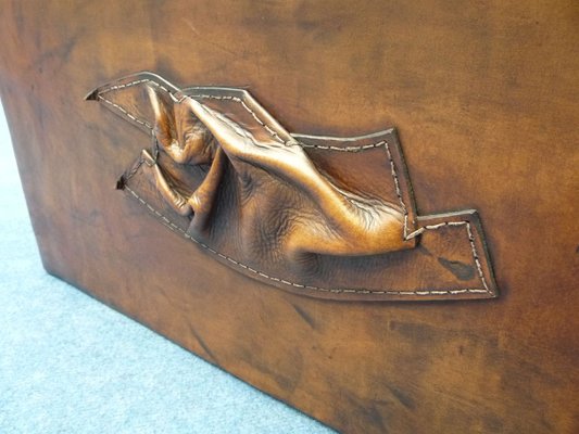 Vintage Art Deco Leather and Wood Chest-UG-1804408