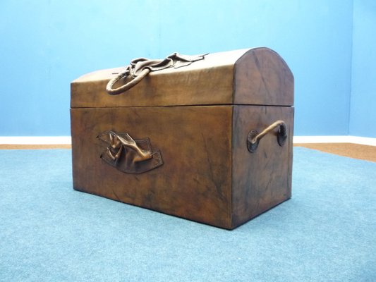 Vintage Art Deco Leather and Wood Chest-UG-1804408