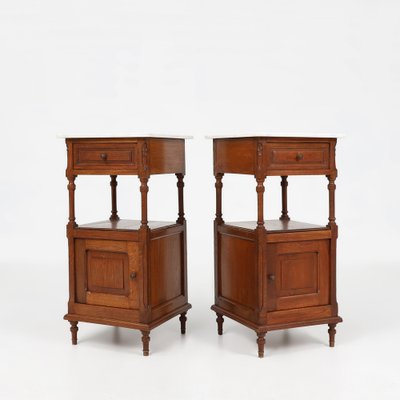 Vintage Art Deco Nightstands in Oak with Carrara Marble Top, 1930s, Set of 2-YSY-2043621