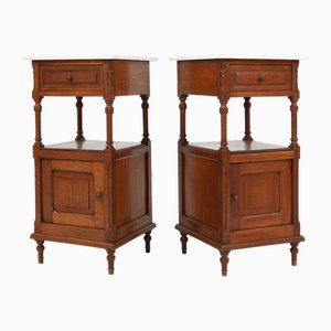 Vintage Art Deco Nightstands in Oak with Carrara Marble Top, 1930s, Set of 2-YSY-2043621