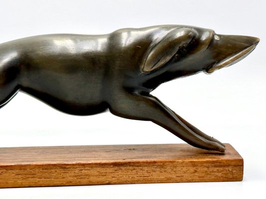 Vintage Art Deco Style Carved Hunting Dog Figurine, 1950s-ZCY-1736836