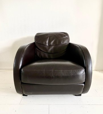 Vintage Art Deco Style Lounge Chair in Brown Leather from Roche Bobois-LL-1320084