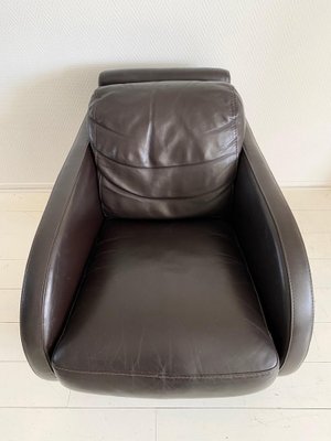 Vintage Art Deco Style Lounge Chair in Brown Leather from Roche Bobois-LL-1320084