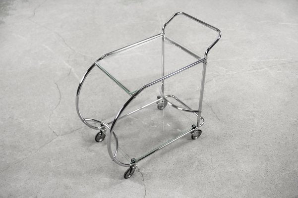 Vintage Art Dèco Tubular Steel Chrome Plated and Glass Bar Cart, 1950s-ZAA-1306450