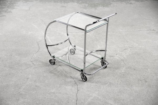 Vintage Art Dèco Tubular Steel Chrome Plated and Glass Bar Cart, 1950s-ZAA-1306450