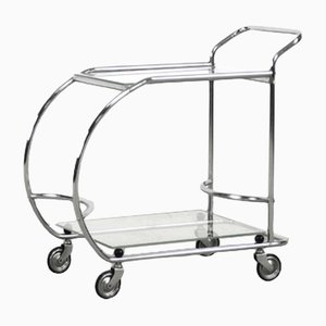 Vintage Art Dèco Tubular Steel Chrome Plated and Glass Bar Cart, 1950s-ZAA-1306450