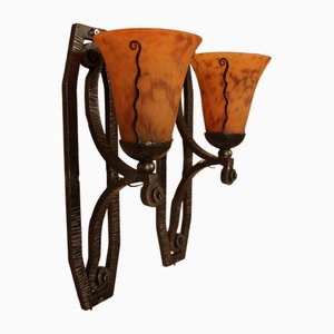 Vintage Art Deco Wall Lights in Wrought Iron, 1930s, Set of 2-KMQ-1814495