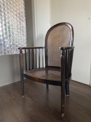 Vintage Art Deco Wood and Rattan Easy Chair, 1920s-DE-727764