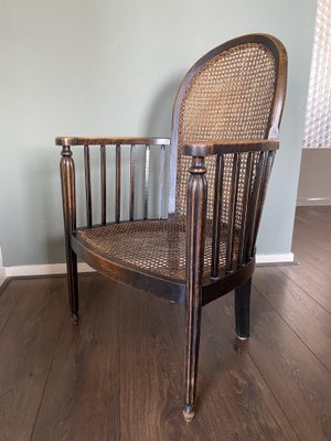 Vintage Art Deco Wood and Rattan Easy Chair, 1920s-DE-727764