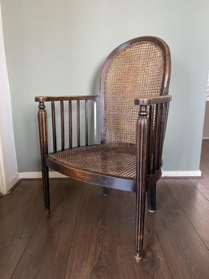 Vintage Art Deco Wood and Rattan Easy Chair, 1920s-DE-727764