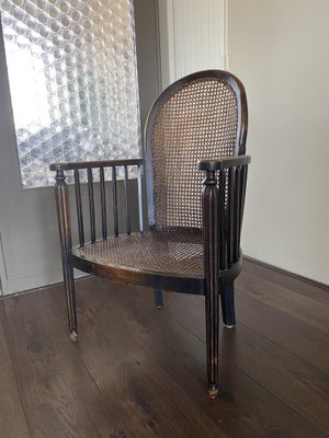 Vintage Art Deco Wood and Rattan Easy Chair, 1920s-DE-727764