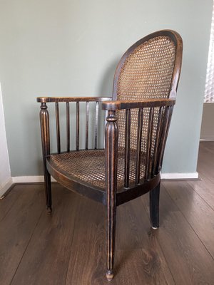 Vintage Art Deco Wood and Rattan Easy Chair, 1920s-DE-727764