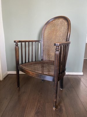 Vintage Art Deco Wood and Rattan Easy Chair, 1920s-DE-727764