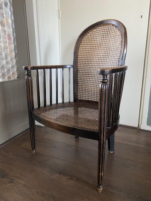 Vintage Art Deco Wood and Rattan Easy Chair, 1920s-DE-727764