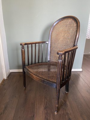 Vintage Art Deco Wood and Rattan Easy Chair, 1920s-DE-727764